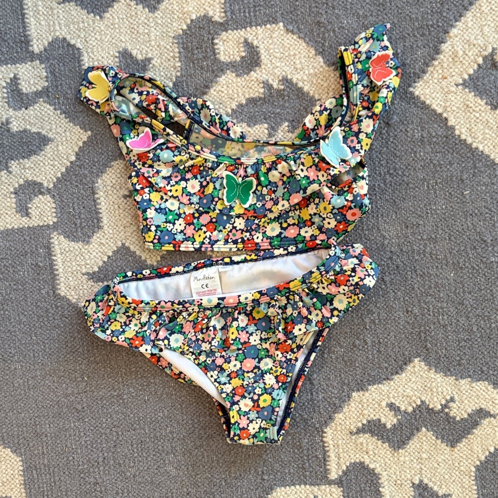 Mini Boden Kids Bikini - Navy Floral with Butterfly Accents